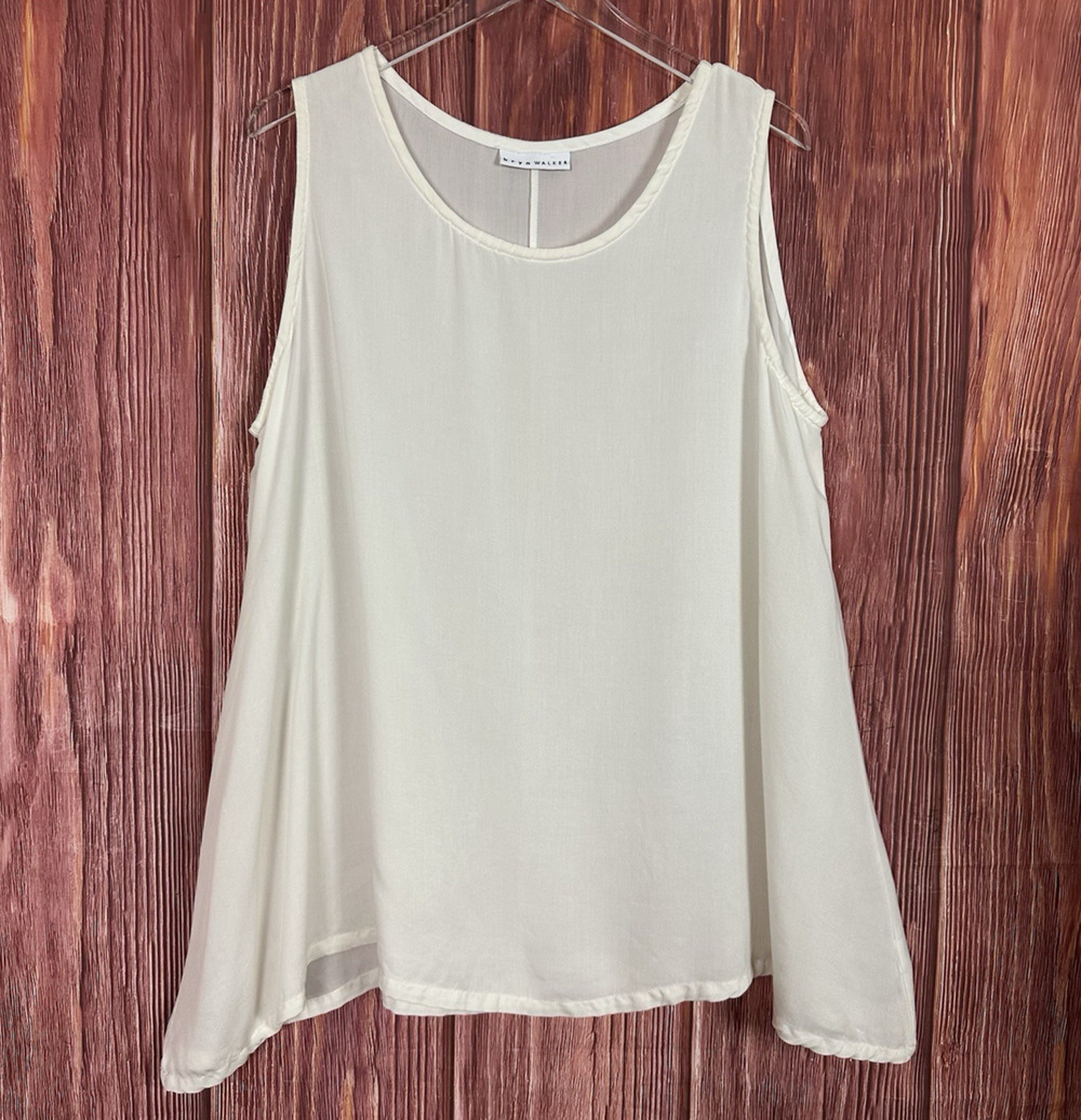 Bryn Walker Sleeveless Cami Tank Top Tunic White Ivory 100% Tencel Size Large L